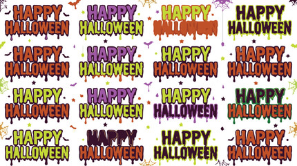 Vibrant halloween greeting cards with colorful dripping text and spooky decorations © 2h.designer07