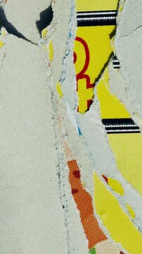 Abstract stop motion ripped street poster grunge background with colorful paper layers and halftone dots