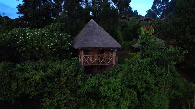 Luxurious room in rural African eco-lodge. Aerial view