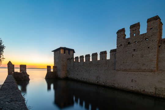 Scaliger Castle at Sunrise in Sirmione, Lombardy, Italy