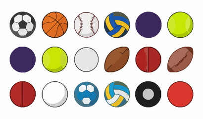 Obraz premium Sports Ball Icon Set with Soccer Basketball Baseball Volleyball and Athletic Equipment Vector Illustration