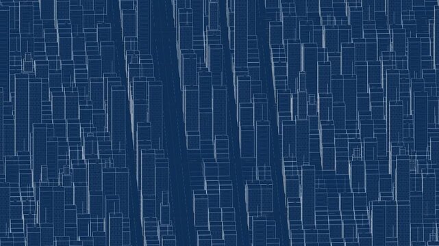abstract isometric city blueprint rotating loopable animation, futuristic urban landscape and modern architectural design