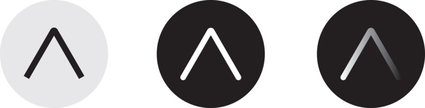 Chevron up icon set in button style with upward arrow symbol. Expand, scroll top and dropdown navigation icons