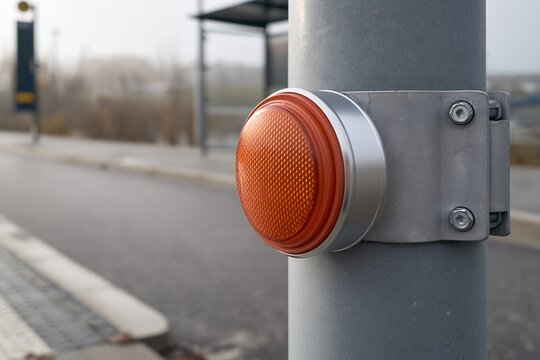 Reflector Cap on Post Bracket at Empty Commuter Shuttle Stop