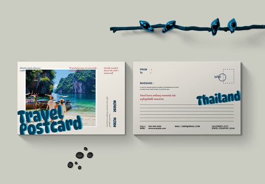 Travel Postcard Template With Minimal   Design And Vacation Souvenir Layout