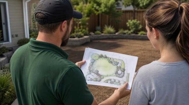 Landscape architect reviewing garden design plan