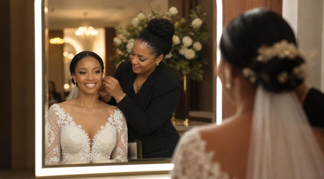 Bride Getting Hair and Makeup Done Before Wedding