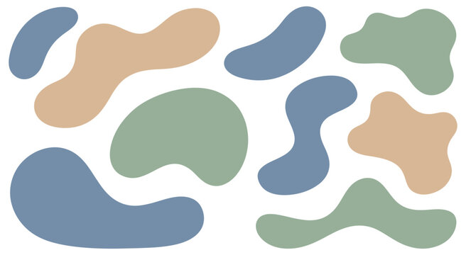 Abstract organic shapes in pastel blue peach and sage green