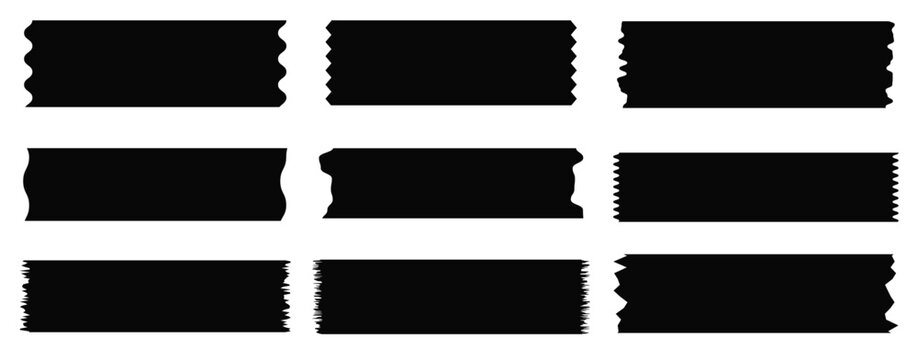 Set of different black tapes isolated on white background. Torn tape icon set. vector illustration