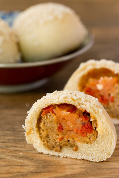 Sliced Vegetarian Chinese Buns with Savory Stuffing