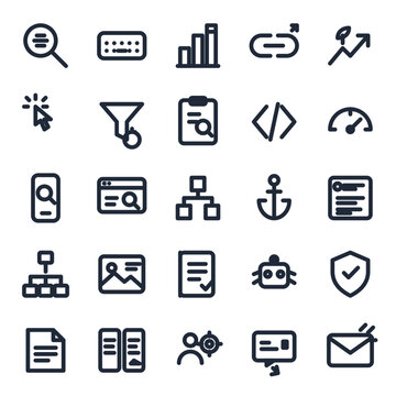 Seo icon set, 25 line icons collection vol 1