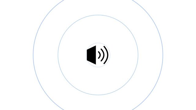 Animated speaker icon with pulsing sound waves on white background