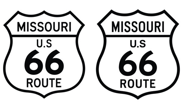 Missouri us route 66 highway road shield outline icon set