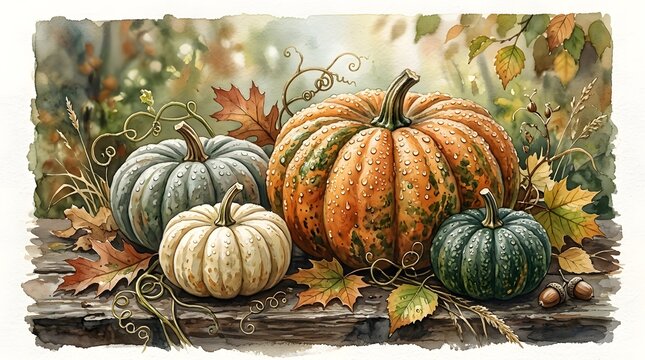 Arranging colorful pumpkins on a rustic wooden table in autumn season style