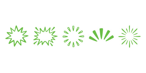 Set of green comic book explosion burst and star shapes for design elements © Sharmin