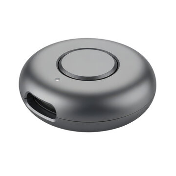 Modern sleek gray circular wireless charging pad with USB-C port and minimalist design for consumer electronics