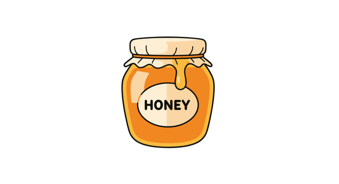 Jar of golden honey sweet liquid.