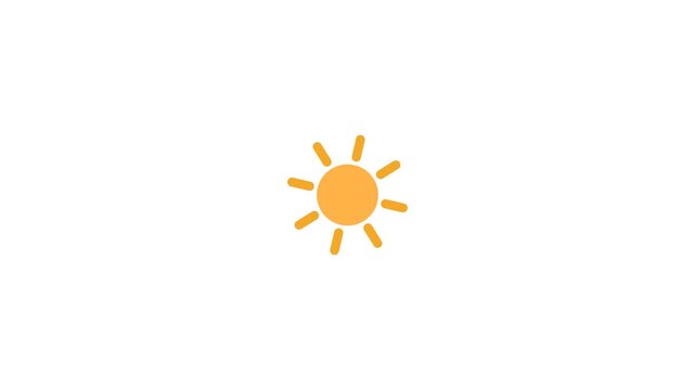 Animated yellow sun icon shining on white background
