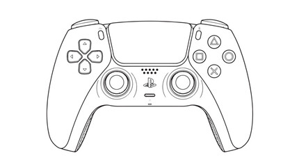 Minimalist game controller line art vector, modern video game console gamepad illustration, black and white gaming device sketch for coloring © Rehana