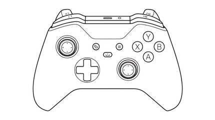 Minimalist game controller line art vector, modern wireless gamepad outline illustration, black and white gaming console joystick icon © Rehana
