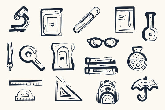 School supplies vector elements pack study room education items illustration design set