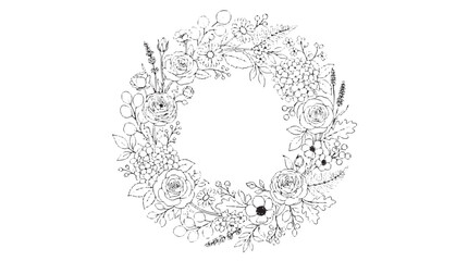 Hand drawn floral wreath vector, delicate botanical line art frame, elegant spring flower circle border for wedding invitations and greeting cards © Rehana