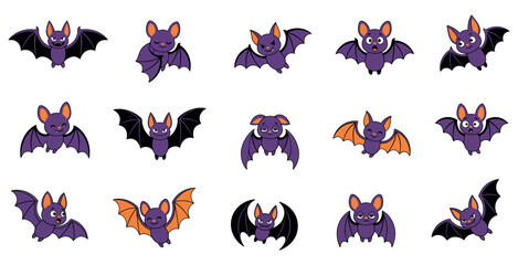 Fototapeta premium Halloween icon set cartoon bat illustrations for spooky designs