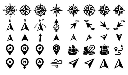 Navigation compass and north arrow black vector icon pack © Md