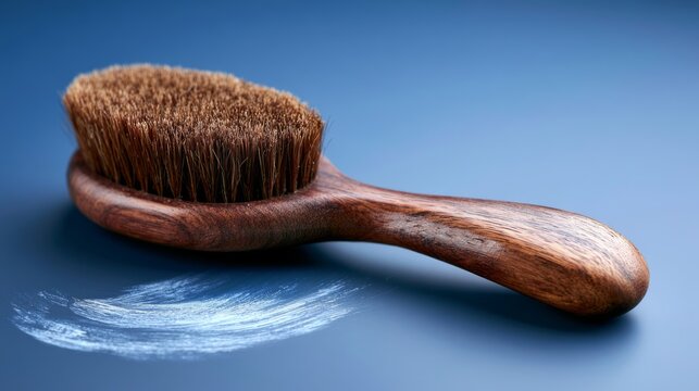 Handcrafted Natural Horsehair Brush on a Blue Surface with Soft Bristles for Grooming or Art Projects
