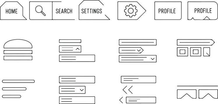 Digital user interface navigation buttons and settings icons