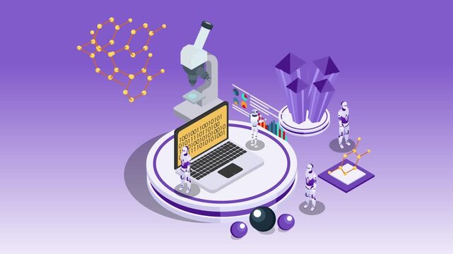 Isometric AI Robots and Nanotechnology Science Laboratory Concept 3d animation cartoon