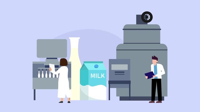 Dairy Factory Milk Processing Plant and Quality Control cartoon animation