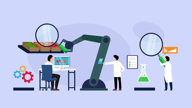 Smart Agriculture Laboratory and Automated Food Quality Testing cartoon animation