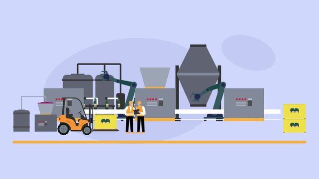 Automated Wine Production Line Smart Factory and Brewery Conveyor Belt cartoon animation
