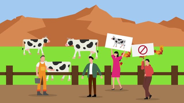 Animal Rights Activists Protesting Against Cattle Farming cartoon animation