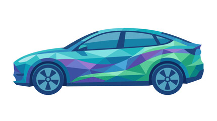 Fototapeta premium Modern Electric Car with Geometric Polygonal Design, Blue and Green