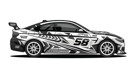 Fototapeta premium Modern Race Car Vector Graphic with Abstract Decals and Number 58