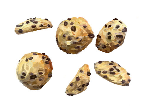 Top view of textured chocolate chip cookie illustration