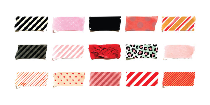 Set of colorful decorative adhesive washi tapes with various patterns and textures