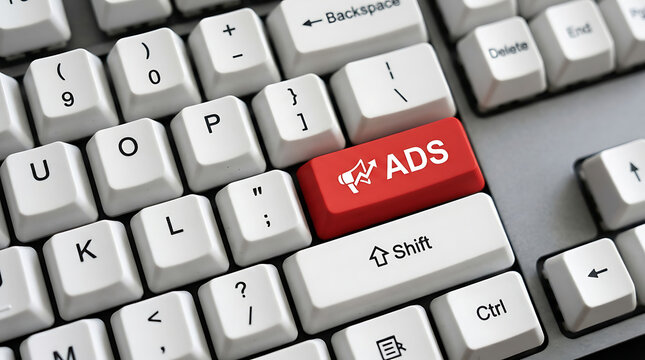 Ads Keyboard Button &ndash; Digital Advertising, Online Marketing and Pay-Per-Click Campaign Concept