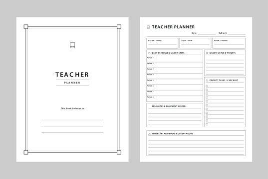 Minimalist Teacher Planner Template with Lesson Schedule and Checklist Letter Size Page Flyer Vector Illustration