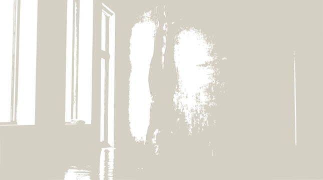 Abstract figure emerging from shadows in dimly lit room with window light