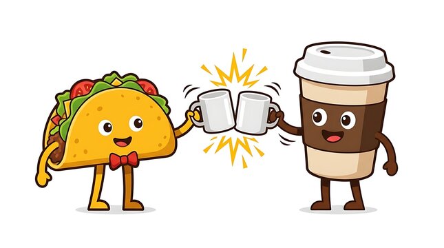 Friendship day taco and coffee best friends forever cute cartoon illustration