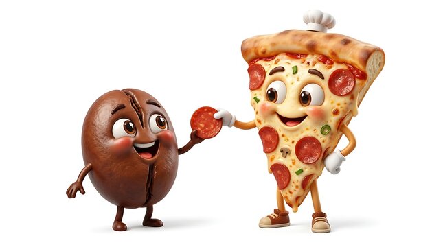 Friendship day coffee bean and pizza slice best friends forever illustration