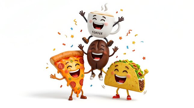 Friendship day celebration best friends forever with coffee pizza and taco characters