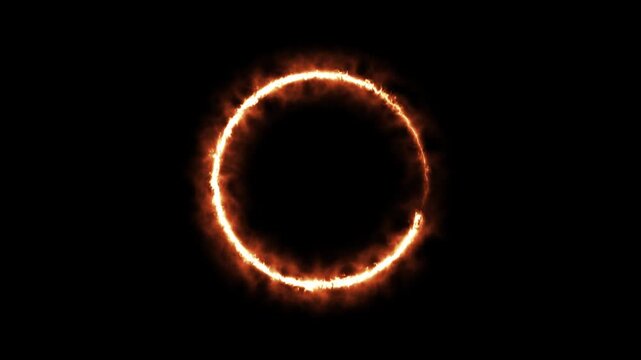 Abstract neon circle animation rotating and glowing against a dark background with futuristic digital.Bright pink neon glowing circle ring abstract background design element.Neon ellipse circle border