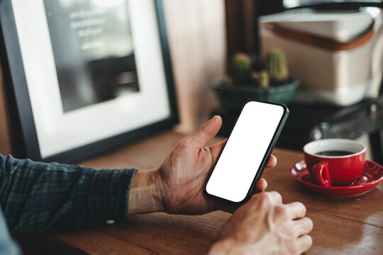 mobile phone blank white screen mockup.texting using cell phone.background empty space for advertise.work people contact marketing business,technology