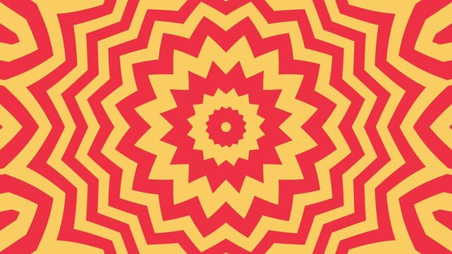 Kaleidoscope star pattern animation video red and orange geometric background looping template retro design abstract motion art background