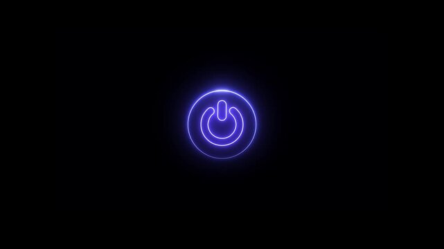 Neon power button icon on a black background .