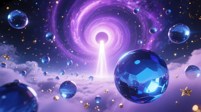 Blue spheres floating in cosmic vortex